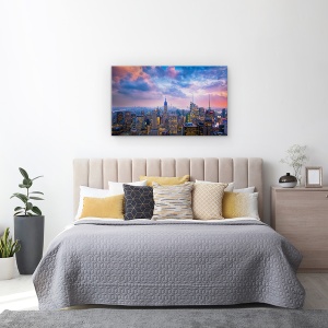 Tablou canvas - Partea De Sus A Stancii, Manhattan, New York, Noapte, Culori Pastelate, 50 x 80 cm - Img 3