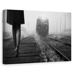 Tablou canvas - Pasageri De Noiembrie, Tren, Cale Ferata, Piese, Alb-Negru, 60 x 90 cm