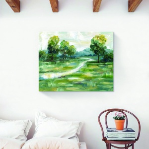 Tablou decorativ canvas natură cu un peisaj de pădure primăvara în nuanțe de verde