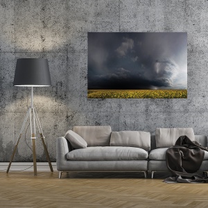 Tablou decorativ canvas cu peisaj de flori și nori, 80x120 cm