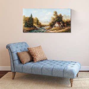 Tablou Canvas - Peisaj, Rau, Copaci, Ferma, Toamna, 50 x 100 cm - Img 2