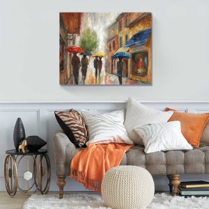 Tablou Canvas - Plimbare prin ploaie I, Ubrele, Oameni, 80 x 100 cm - Img 2