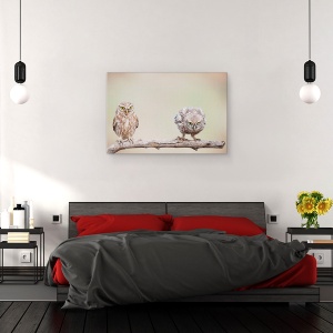Tablou canvas - Puiul Curios, Bufnita, Dragut, Pasari, Ramura, Ochi, 60 x 90 cm - Img 3