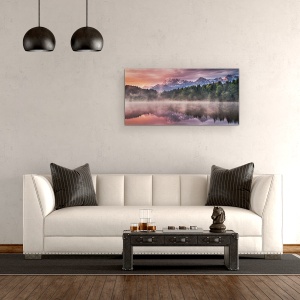 Tablou Canvas - Rasarit de soare, Alpi, Geroldsee, Lac, Reflectie, Apa, 50 x 100 cm - Img 2