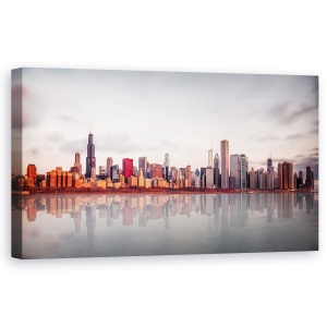 Tablou canvas - Rasarit La Chicago, Cer, Reflectie, Oglinda, Apa, 50 x 100 cm