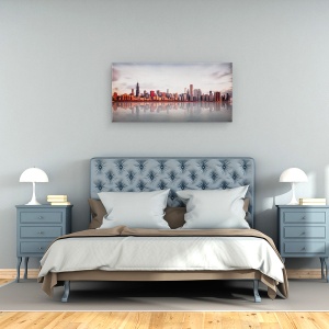 Tablou canvas - Rasarit La Chicago, Cer, Reflectie, Oglinda, Apa, 50 x 100 cm - Img 3