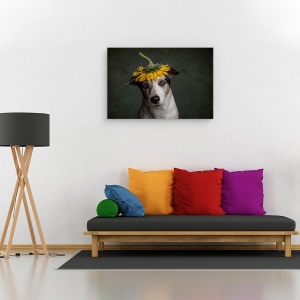 Tablou canvas - Realizand Ca Arata Ca O Floare A Soarelui, Doamna, Galben, Caine, 60 x 90 cm - Img 2