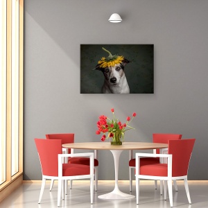 Tablou canvas - Realizand Ca Arata Ca O Floare A Soarelui, Doamna, Galben, Caine, 80 x 120 cm - Img 4
