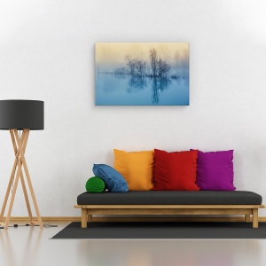 Tablou canvas - Reflectie matinala, Peisaj, Lac, Ceata, Albastru, 80 x 120 cm - Img 2