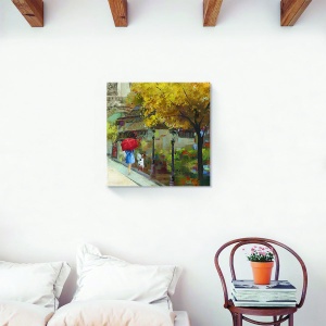 Tablou canvas decorativ cu femeie pe strada din Paris toamna