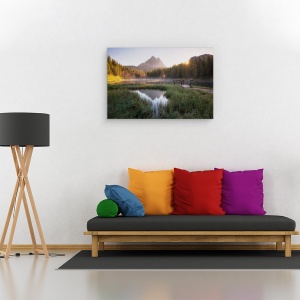 Tablou canvas - Tacerea Diminetii, Pod, Munte, Varf, Apa, Soare, 40 x 60 cm - Img 2