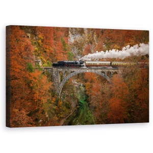 Tablou canvas - Tren De Muzeu, Toamna, Sangera, Pod, Canion, Destinatie, 50 x 80 cm
