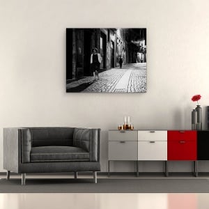 Tablou canvas - Uita-Te La Ei, Strada, Alb-Negru, Caine, Sezand, Telefon, 60 x 75 cm - Img 2