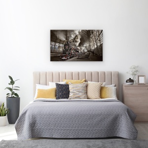 Tablou canvas - Ultimul Mohican, Tren, Statie, Fum, Montaj, Ireal, 50 x 80 cm - Img 3