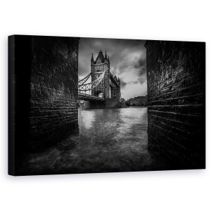 Tablou canvas - Urmareste-L Pe Sherlock, Londra, Arhitectura, Tower Bridge, Pod, Alb-Negru, 50 x 80 cm