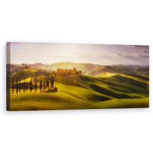 Tablou canvas - Valuri De Lumina, Peisaj, Toscana, Chiparos, Soare, Rasarit De Soare, 30 x 90 cm