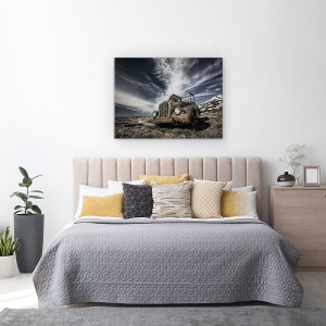 Tablou canvas - Vechiul Jeep Rusesc, Islanda, Peisaj, Epava, Naufragiat, Masina, 75 x 100 cm - Img 3