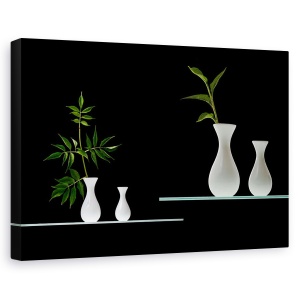 Tablou canvas - Verde, Verde, Negru, Vaza, Plante, Natura Moarta, 60 x 90 cm