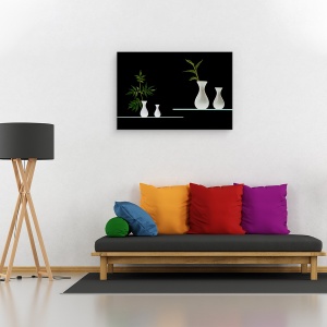 Tablou canvas - Verde, Verde, Negru, Vaza, Plante, Natura Moarta, 60 x 90 cm - Img 2