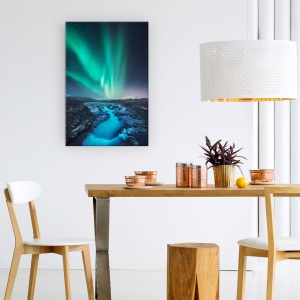 Tablou Canvas - Verde Vs Albastru, Noapte, Aurora Borealis, Stea, Cascada, Rau, 60 x 90 cm - Img 4