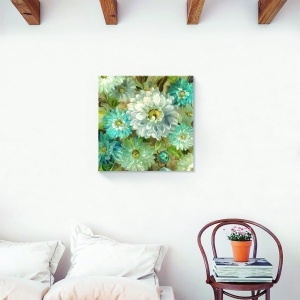 Tablou decorativ vintage flori alb-albastru pe canvas 60x60 cm