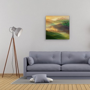 Tablou Canvas - Vise De Dimineata, Peisaj, Toscana, Vale, Casa, Lumina, 90 x 90 cm - Img 2