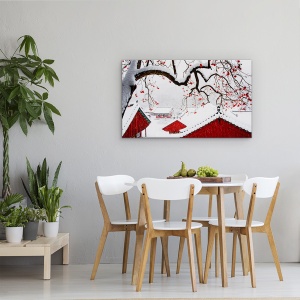 Tablou canvas - Zapada In Templu, Rosu, Abstract, Copac, 50 x 80 cm - Img 4