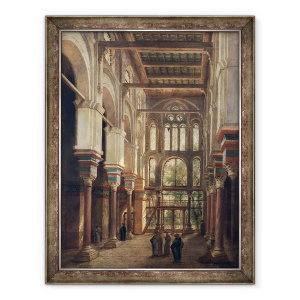 Tablou inramat - Adrien Dauzats - Interiorul Moscheea El Mooristan din Cairo, 70 x 90 cm