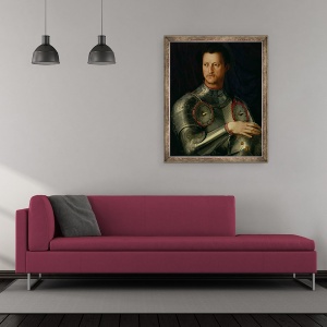 Tablou inramat - Agnolo di Cosimo Bronzino - Portretul lui Cosimo I 1519-74 de Medici, 50 x 60 cm - Img 2