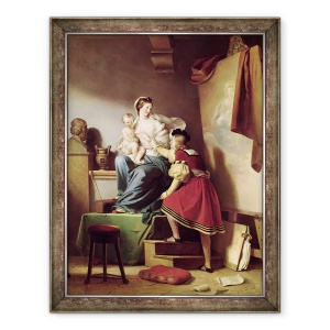 Tablou inramat - Alexandre Evariste Fragonard - Rafael isi ajusteaza pozitia modelului pentru pictura Fecioarei si Copilului, 60 x 80 cm