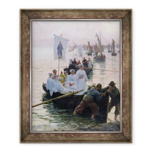 Tablou inramat - Alfred Guillou - Sosirea procesiunii Sfintei Ane de la Fouesnant la Concarneau, 50 x 60 cm