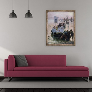 Tablou inramat - Alfred Guillou - Sosirea procesiunii Sfintei Ane de la Fouesnant la Concarneau, 50 x 60 cm - Img 2