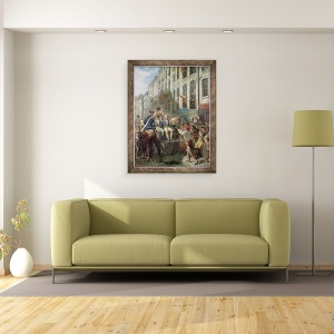 Tablou inramat - Alfred Mouillard - Robespierre 1758-94 si Saint-Just 1767-94 plecand spre ghilotina, 28 iulie 1794, 70 x 90 cm - Img 2