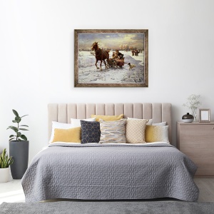 Tablou inramat - Alfred von Wierusz-Kowalski - Iubitorii intr-o sanie, 60 x 80 cm - Img 3