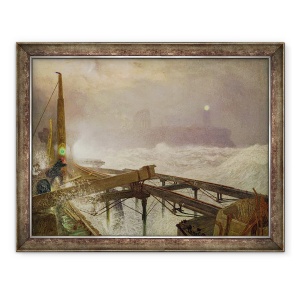 Tablou inramat - Alfred William Hunt - Lumini albastre, debarcaderul Teignemouth - iluminarea lampilor la apusul soarelui, 60 x 80 cm