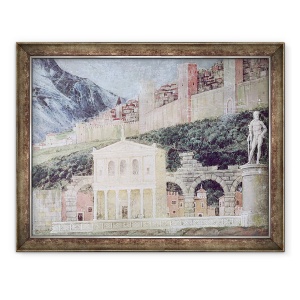 Tablou inramat - Andrea Mantegna - Sosirea Cardinalului Francesco Gonzaga, detalii ale fundalului aratand o viziune idealizata asupra Romei, 70 x 90 cm