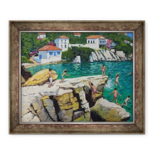 Tablou inramat - Andrew Macara - Sarituri in mare, Farfurii, Skiathos,2015, 70 x 85 cm