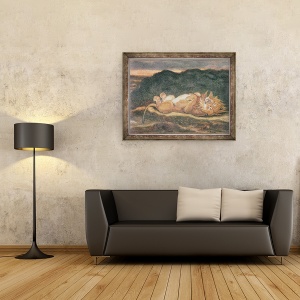 Tablou inramat - Antoine Louis Barye - Leul se odihneste pe spate, 70 x 90 cm - Img 2