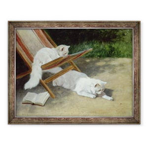 Tablou inramat - Arthur Heyer - Doua pisici albe persane cu o Ladybird de un sezlong, 60 x 80 cm