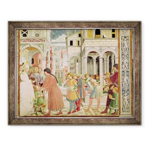 Tablou inramat - Benozzo di Lese di Sandro Gozzoli - Sfantul Augustin este condus de parintii sai la scoala din Tagaste, din viata Sfantului Augustin, 70 x 90 cm