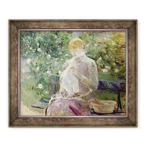 Tablou inramat - Berthe Morisot - Pasie de cusut in gradina lui Bougival, 50 x 60 cm