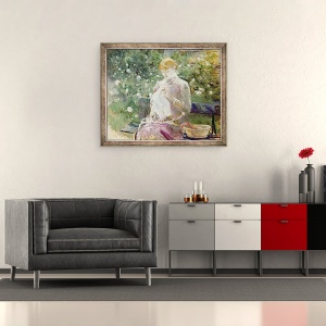 Tablou inramat - Berthe Morisot - Pasie de cusut in gradina lui Bougival, 50 x 60 cm - Img 2