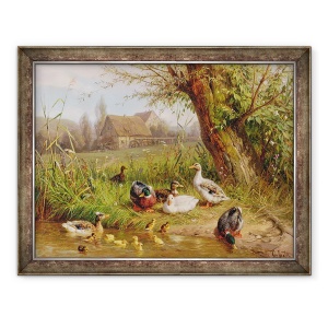 Tablou inramat - Carl Jutz - Rate Mallard cu ratele lor, 60 x 80 cm