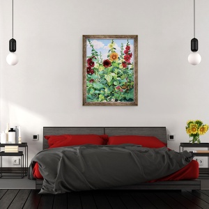 Tablou inramat - Christopher Ryland - Hollyhocks si floarea-soarelui, 70 x 90 cm - Img 3