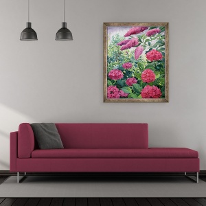 Tablou inramat - Christopher Ryland - Hortensii de gradina si Buddleia, 50 x 60 cm - Img 2