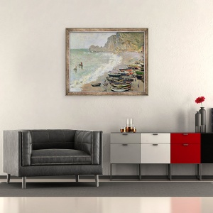 Tablou inramat - Claude Monet - Etretat, plaja si Porte dAmont, 50 x 60 cm - Img 2