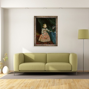 Tablou inramat - Diego Rodriguez de Silva y Velazquez - Infanta Margarita Teresa din Spania intr-o rochie rosie, 70 x 90 cm - Img 2