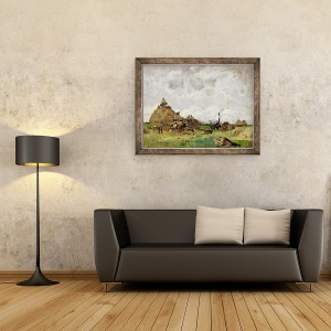 Tablou inramat - Edmond Charles Yon - Masina de treierat, 60 x 80 cm - Img 2