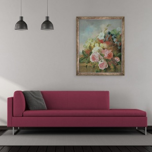 Tablou inramat - Edward Ladell - Viata statica a fructelor si trandafirilor pe o margine, 50 x 60 cm - Img 2