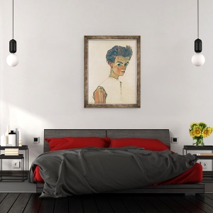 Tablou inramat - Egon Schiele - Autoportret cu camasa in dungi, 60 x 80 cm - Img 3